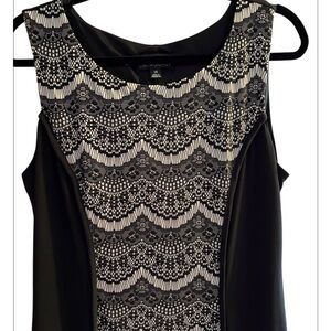 Cynthia Rowley,Black & metallic gold Lace-Print front panel, Sleeveless DRESS